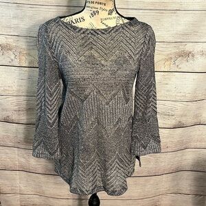 Lafayette 148 Top Linen Blend Semi-Sheer 3/4 Sleeves Open Knit Size Small